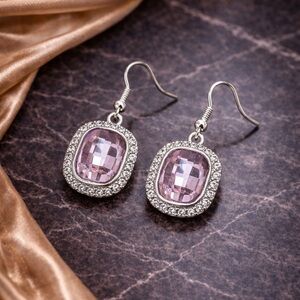 Chic Pink and Silver Crystal Earrings